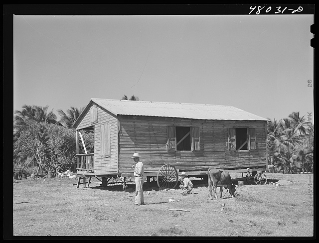 A wooden house prepared to move near Arecibo, Puerto Rico, in 1942
